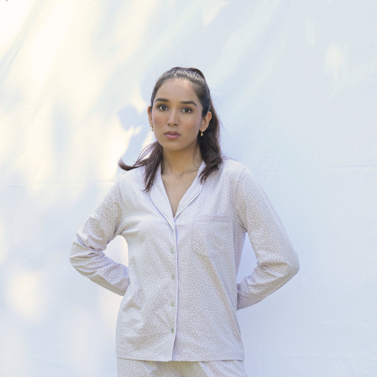 Cosy cocoon PJ Lilac Polka Dot Set