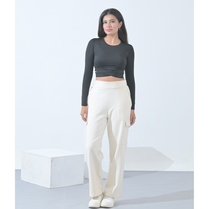 100% Supima Cotton Women Cargo Pants Off White