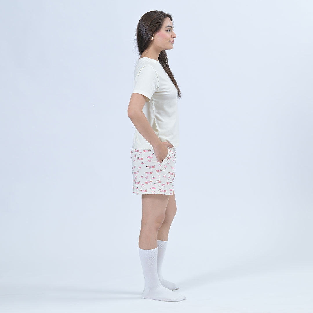 Pups Print Tencel Lyocell Shorts & T-shirt