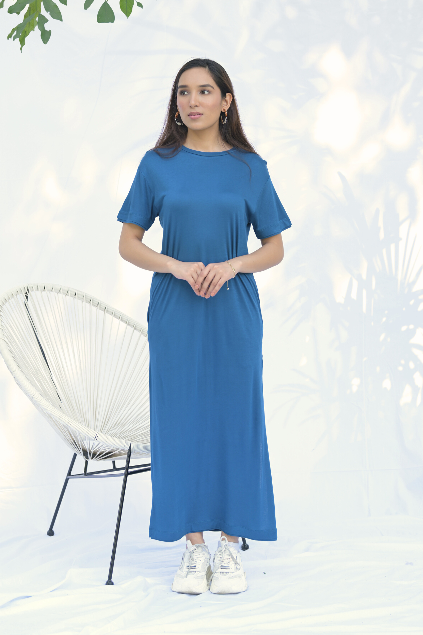 Flowy long tee dress Navy Blue