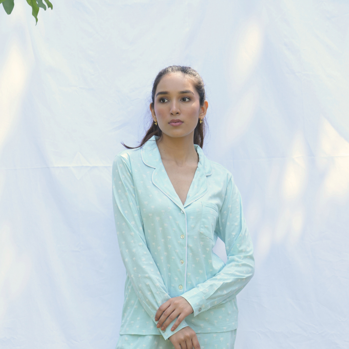 Cosy cocoon PJ  Blue Palm Prints Set