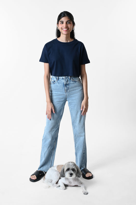 Comfort Crop Tee Navy Blue